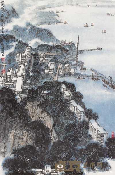 秦剑铭 1978年作 湖滨新城 立轴 65.5×43cm